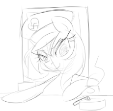 1047838__safe_solo_pony_oc_oc+only_earth+pony_monochrome_hat_sketch_heart_grayscale_black+and+white_table_smug_nazi_cigarette_leaning_oc-colon-aryann.jpg