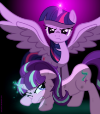 957262__safe_artist-colon-ponyecho_starlight glimmer_twilight sparkle_alicorn_awesome_badass_bad end_broken horn_face down ass up_female_harsher in hin.png