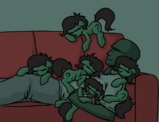 1456729__safe_artist-colon-plunger_oc_oc-colon-anon_oc-colon-filly anon_oc only_alcohol_couch_cuddle puddle_cuddling_female_filly_pony_pony pile_sleepi.jpeg
