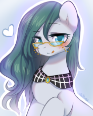 1098015__safe_cloudy+quartz_solo_female_pony_mare_smiling_earth+pony_blushing_cute_looking+at+you_tongue+out_glasses_bedroom+eyes_heart_licking_pixiv.png