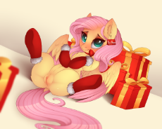 1292558__explicit_artist-colon-evehly_fluttershy_anus_bedroom eyes_blushing_bow_chest fluff_christmas_clitoral hood_clitoris_clothes_colored pupils_cut.png