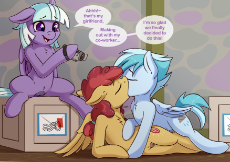 2205022__explicit_artist-colon-fearingfun_appointed rounds_rainy day_sunny delivery_pegasus_camera_dialogue_female_kissing_lesbian_mare_n.png