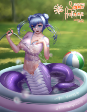 56_Jay156 A purple monster musume style Lamia cooling herself in a small pool.png