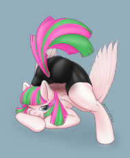 2724663__suggestive_blossomforth_female_pony_solo_mare_clothes_pegasus_solo+female_meme_high+res_alternate+version_tail_one+eye+closed_pants_face+dow.png