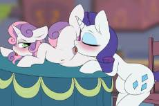 2197145__explicit_artist-colon-lockheart_derpibooru exclusive_rarity_sweetie belle_pony_unicorn_belly button_blushing_closed eye_cunnilin.png